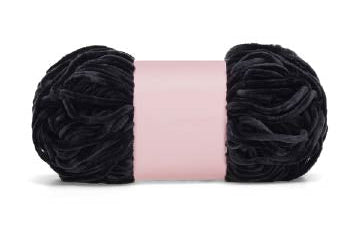 Juicy Luxe Velour yarn skein licorice black color soft and cozy velour yarn 3.5 ounce skien 107 yards sold in pack of 4 skeins
