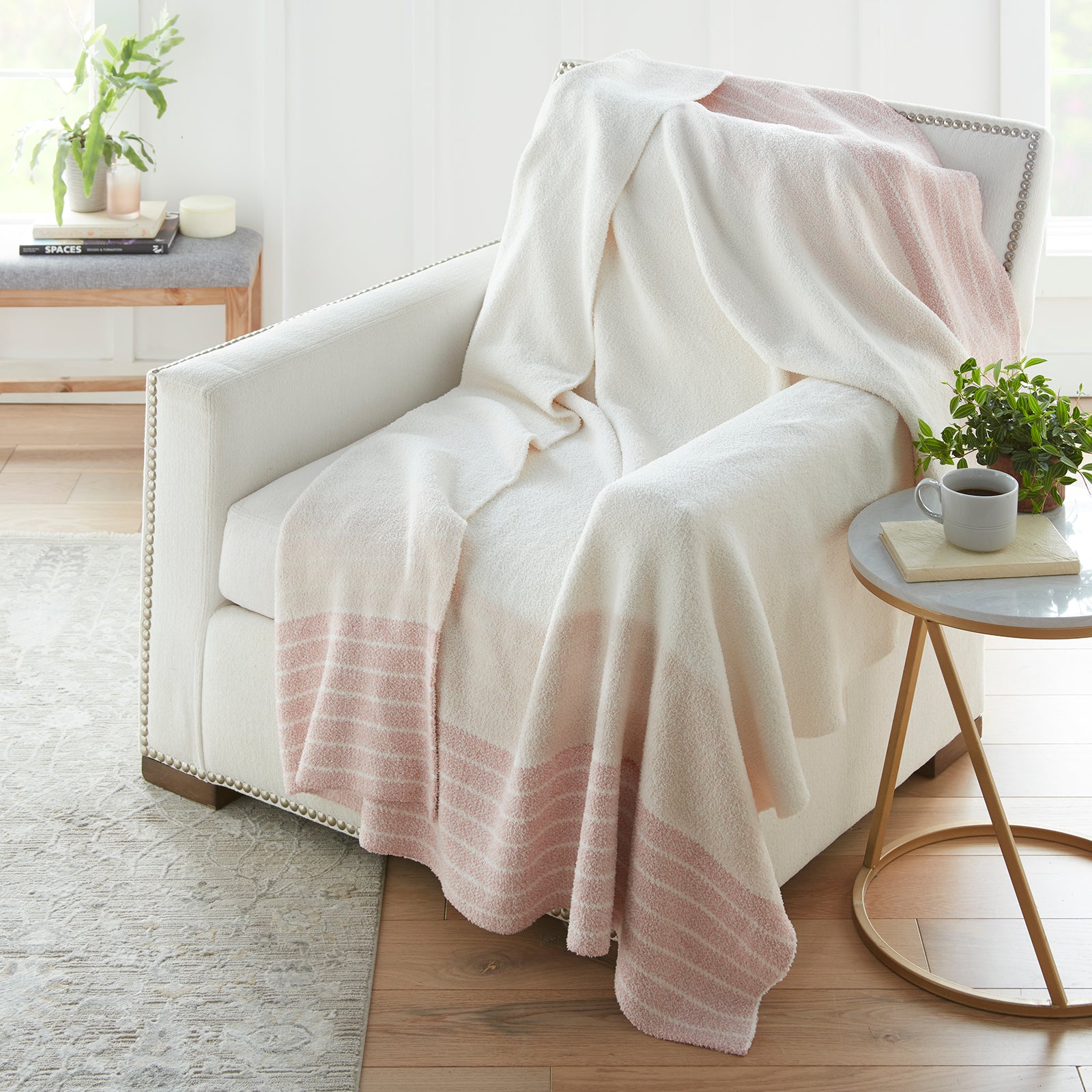 Heathered Border Stripe Cozy Knit Throw
