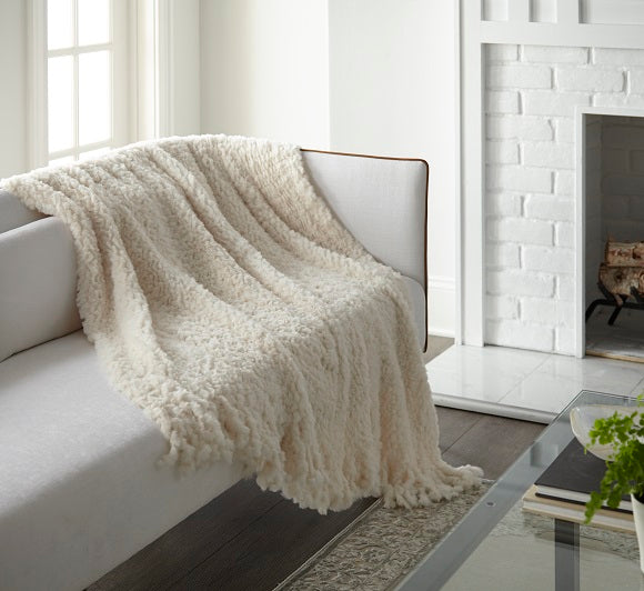 Fringe Knit Rabbit Fur Throw