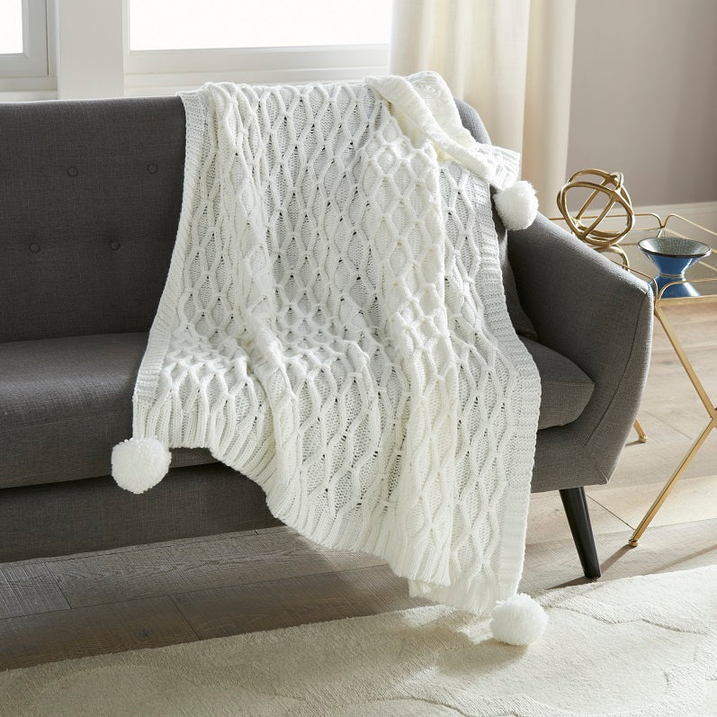 Pom Pom Sweater Knit Throw